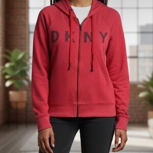 Dkny sport red zip up hooded sweatshirt s